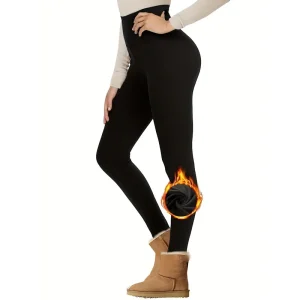 Winter Thick Fleece Women Leggings High-Waisted Tummy Control Thermal Tights Woman Velvet Elastic Slim Fit Solid Color Leggings