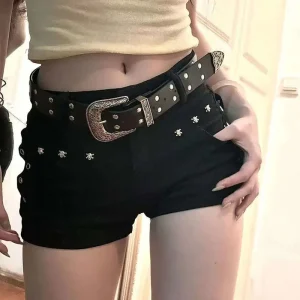 Black Sexy Low Waist Y2K Jean Shorts Woman Punk Gothic Popular Denim Super Shorts Female Korean Fashion Slin Fit Hot Short Pants